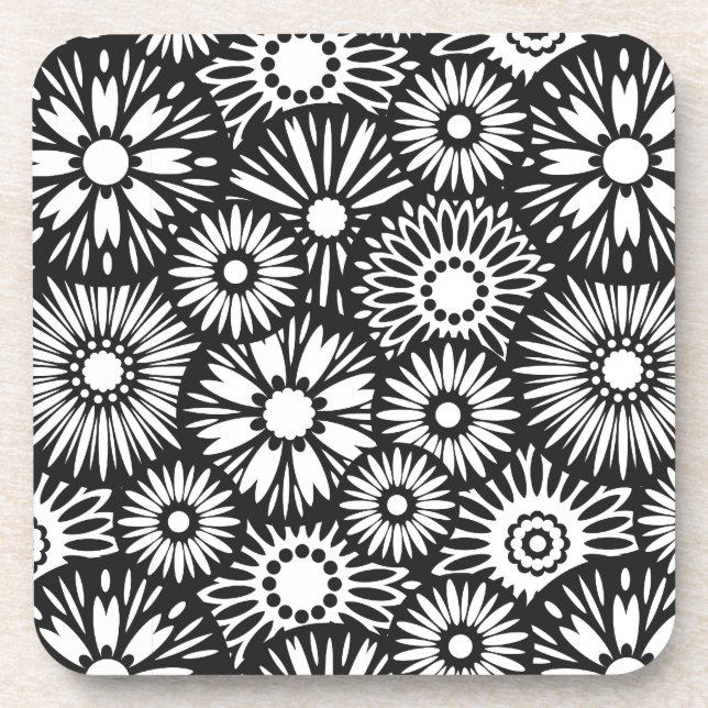 dessous de verre de liège à fleurs noir et blanc (Devant)