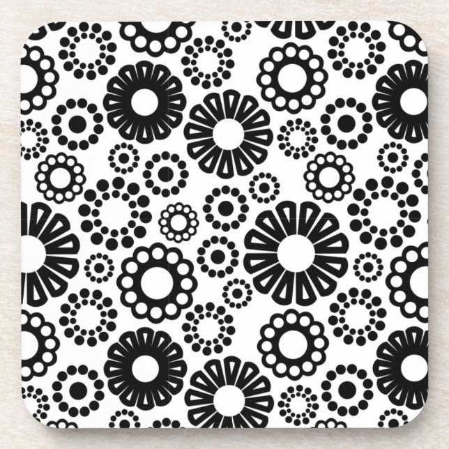 Dessous de verre de liège à fleurs noir et blanc (Devant)