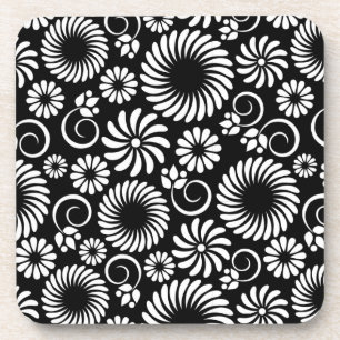 dessous de verre de liège à fleurs noir et blanc
