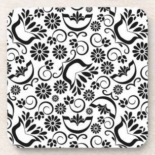 dessous de verre de liège à fleurs noir et blanc