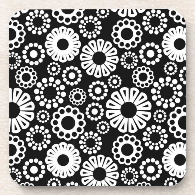 Dessous de verre de liège à fleurs noir et blanc (Devant)