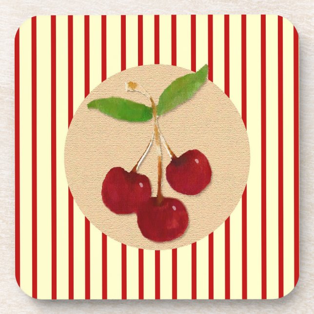 Dessous de verre de liège à rayures cerises (Devant)