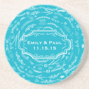 Dessous de verre de Mariage Rustique Motif Aqua Fe