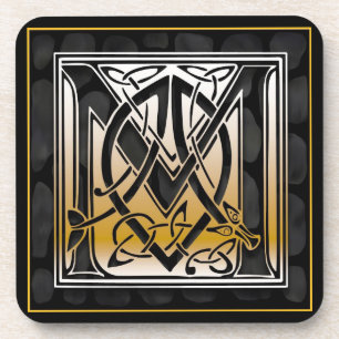 dessous de verre de monogramme de pierre noire Cel