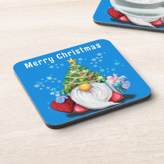 Dessous de verre de Noël Gnome avec cadeau (Côté gauche)