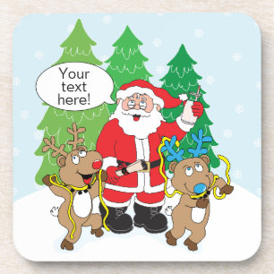 Dessous de verre de Noël Père Noël et rennes