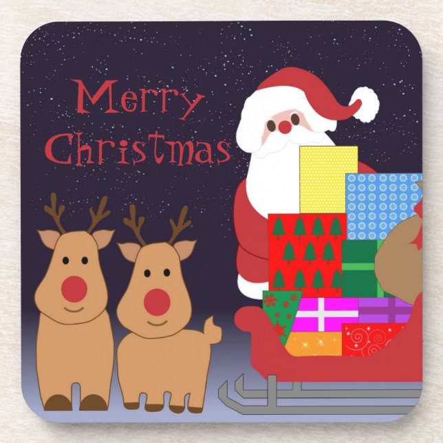 Dessous de verre de Noël père Noël & Reindeer (Devant)