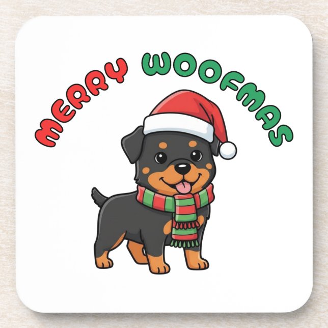 Dessous de verre de Noël Rottweiler : Joyeux Woofm (Devant)