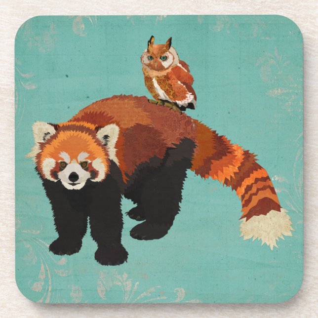 Dessous de verre de panda rouge et de hibou (Devant)
