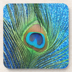 Dessous-de-verre De paon de plume toujours la vie bleue scintillant