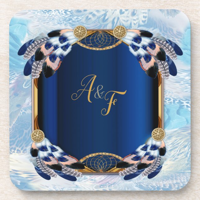 Dessous de verre de plumes de couleur bleu exotiqu (Devant)