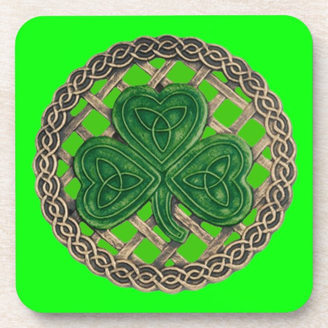 Dessous de verre De Shamrock Vert Et De Noeuds Cel (Devant)