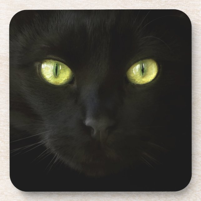 Dessous de verre de yeux verts de chat noir (Devant)
