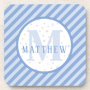 Dessous-de-verre Décor de pépinière bleu et blanc. Monogramme