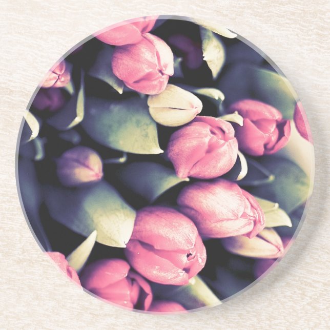 Dessous de verre décoratifs ronds de tulipes roses (Devant)