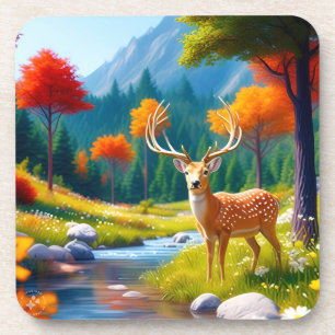 Dessous-de-verre Deer d'or debout dans la forêt-987679