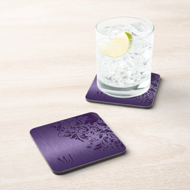 Dessous-de-verre Dentelle violette en aluminium brossé métallisé vi (Côté Droit)