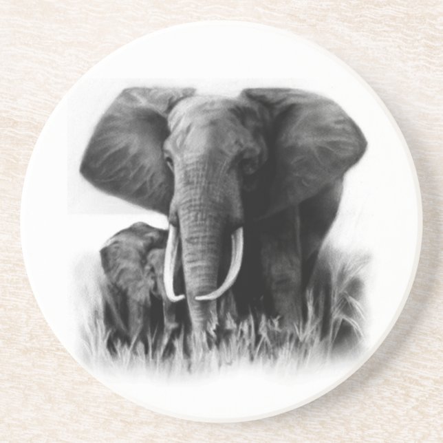 Dessous de verre des éléphants noirs et blancs (Devant)