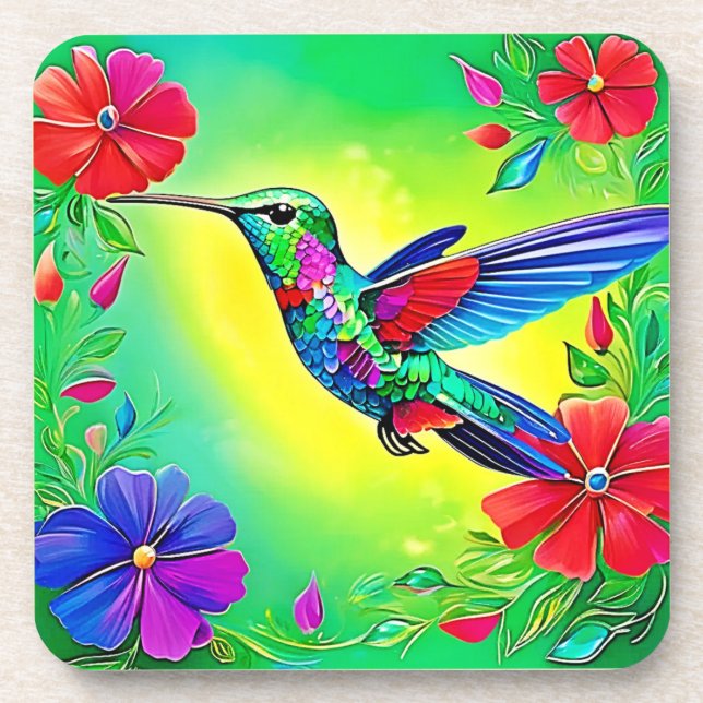 Dessous-de-verre Design artistique des colibris floraux (Devant)