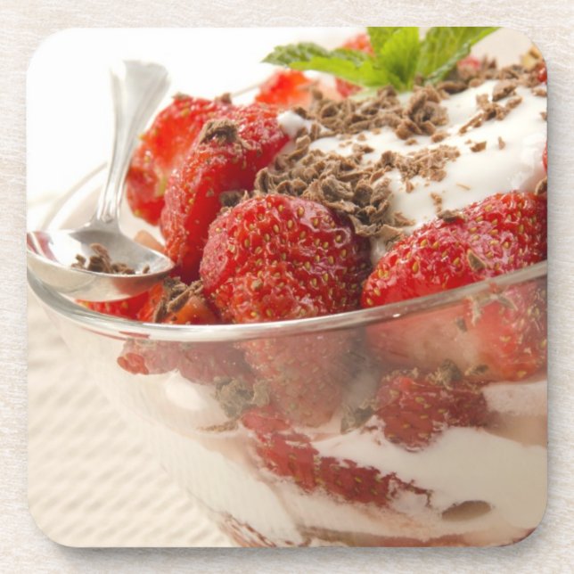 Dessous-de-verre Dessert de fraise avec du yaourt frais (Devant)