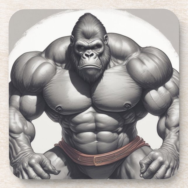 Dessous-de-verre Dessin d'art pop de Gorilla Bodybuilder (Devant)