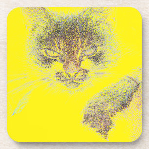 Dessous-de-verre Dessin de visage de chat mignon en colère