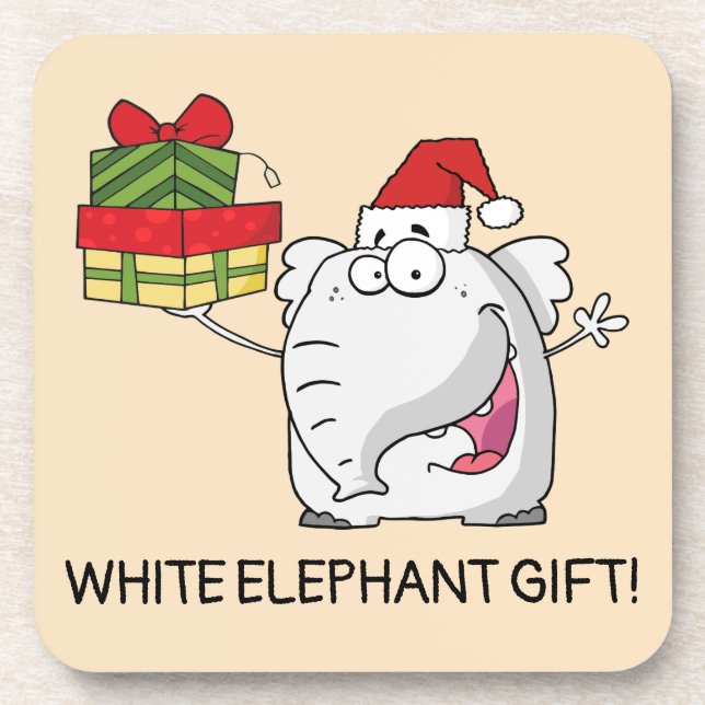 Dessous-de-verre Dessin-dessin de l'éléphant blanc Santa Hat (Devant)