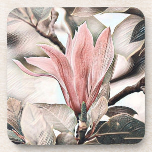Dessous-de-verre Dessin d'une branche de magnolia rose