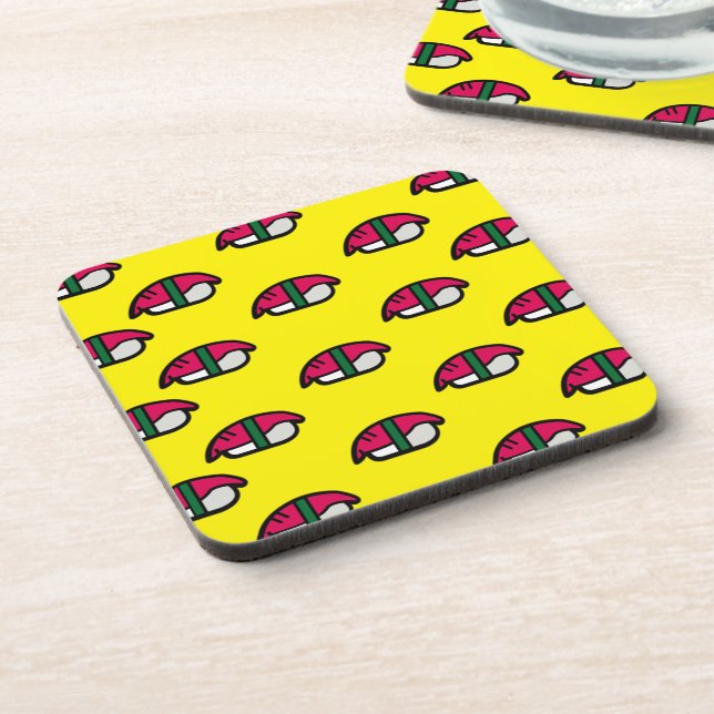 Dessous-de-verre Dessin Kawaii Sushi, Riz de Poisson et Algues (Côté gauche)