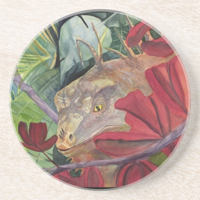 Dessous de verre d'iguane de dragon de fleur (Devant)