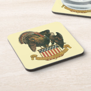 Dessous-de-verre Dinde de Thanksgiving vintage, aigle, drapeau amér