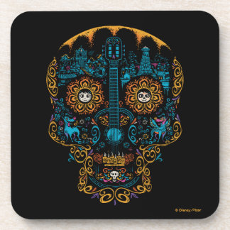 Dessous-de-verre Disney Pixar Coco | Guitare ornée colorée au crâne