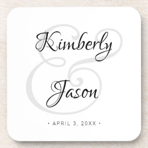Dessous-de-verre DIY His & Her Script Names, Black & Grey Wedding