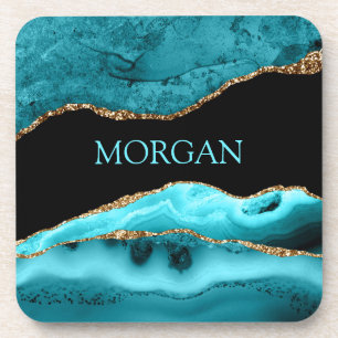 Dessous-de-verre do-it-yourself Nom, Noir, Or et Turquoise Carré Ag