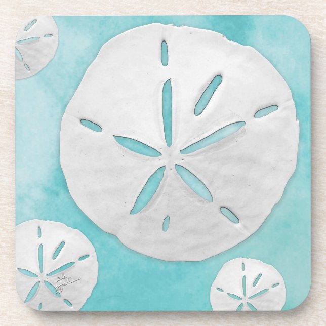 Dessous-de-verre Dollar de sable tropical Turquoise Aquarelle (Devant)