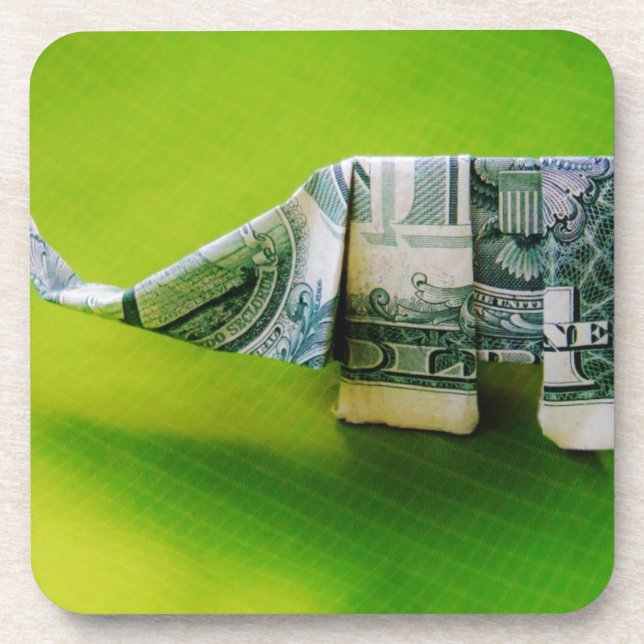 Dessous-de-verre Dollar facture origami éléphant sur arrière - plan (Devant)