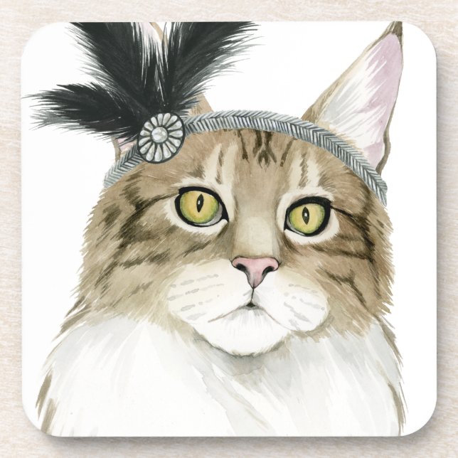 Dessous-de-verre Downton Cat | Orné De Plumes (Devant)