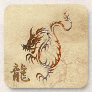 Dessous-de-verre Dragon chinois de cuivre sur Faux Parchment