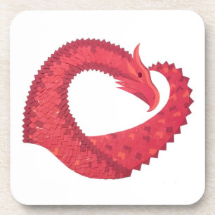 Dessous-de-verre Dragon de coeur rouge en blanc