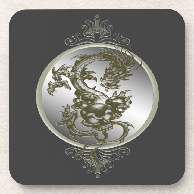 Dessous de verre Dragon en acier (Devant)