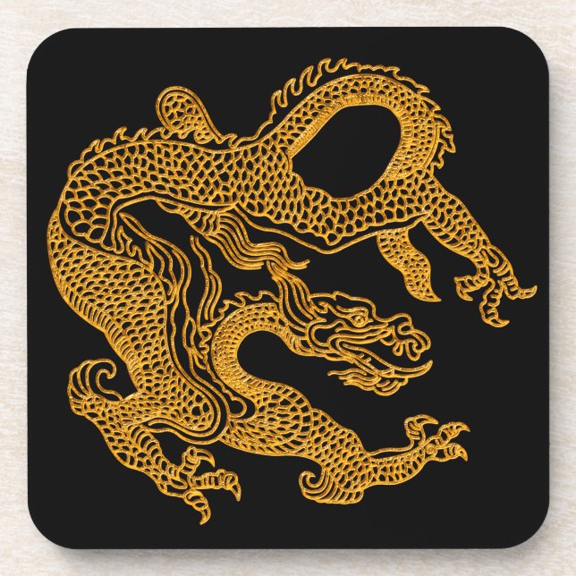 Dessous-de-verre Dragon oriental doré 01 (Devant)
