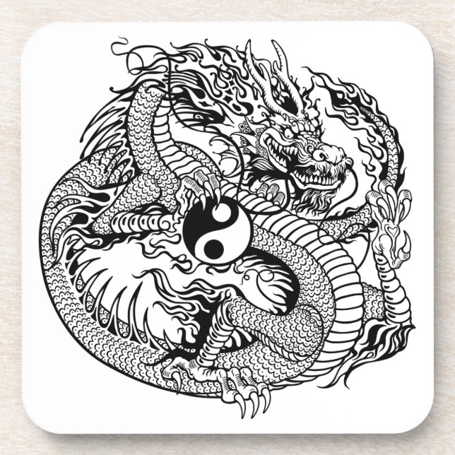 Dessous-de-verre dragon tenant yin yang (Devant)
