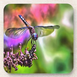 Dessous-de-verre Dragonfly In Green and Blue Realistic Painting