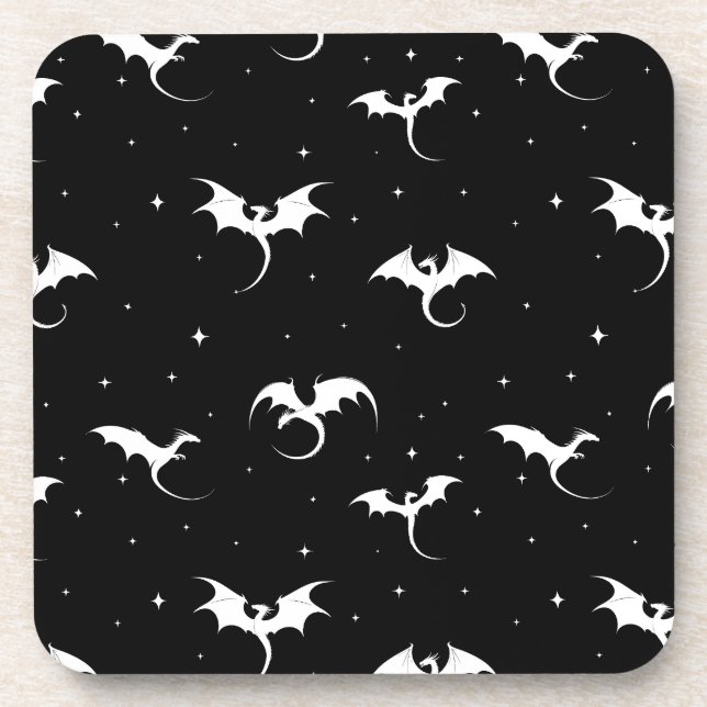 Dessous-de-verre Dragons volants et étoiles sur arrière - plan noir (Devant)