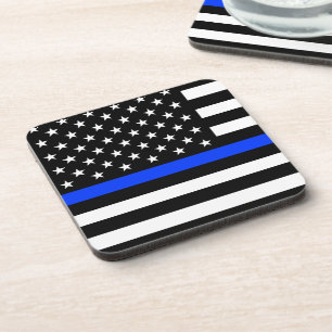 Dessous-de-verre Drapeau de police de la ligne bleue mince