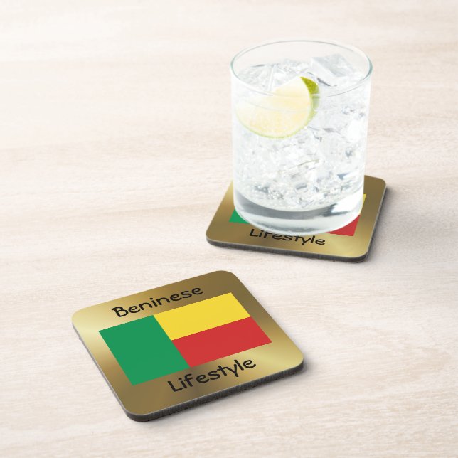 Dessous-de-verre Drapeau du Bénin+Dessous de verre texte (Côté Droit)