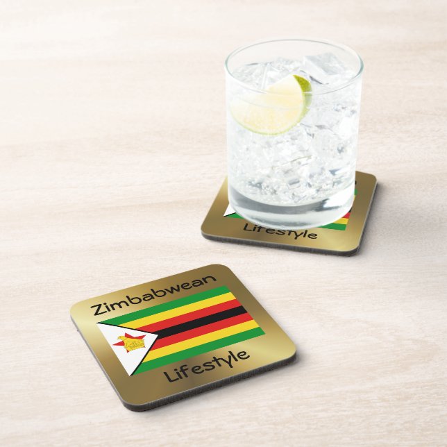 Dessous-de-verre Drapeau du Zimbabwe+Dessous de verre texte (Côté Droit)