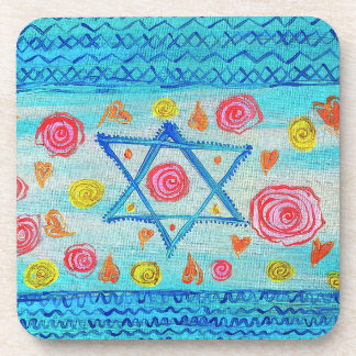 Dessous-de-verre Drapeau israélien lunaire avec fleurs & coeurs