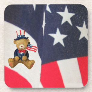 Dessous-de-verre Drapeau ondulant l'ours de nounours des Etats-Unis