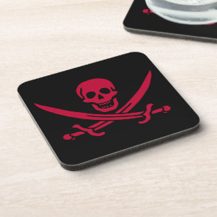 Dessous-de-verre Drapeau pirate de Crâne Rouge et Épées de Calico J